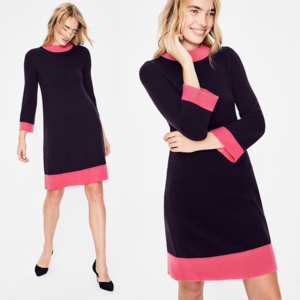 Boden Mara Wool Alpaca Blend Knit Dress Navy & Pink Size 2 - Picture 2 of 10